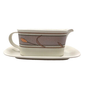 Mikasa Intaglio Meadow Sun 8" Gravy Boat w/ Detached Underplate CAC02 Pink Taupe